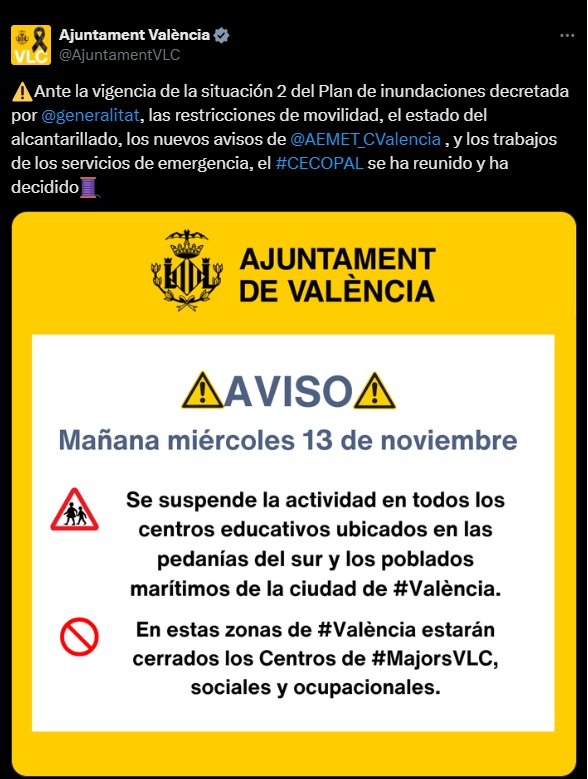 SE SUSPENDEN LAS CLASES MAÑANA 13 DE NOVIEMBRE